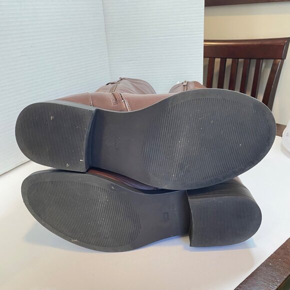 Brown Knee-High Riding Boots With Adjustable Buckles & Side Zipper - Picture 9 of 13